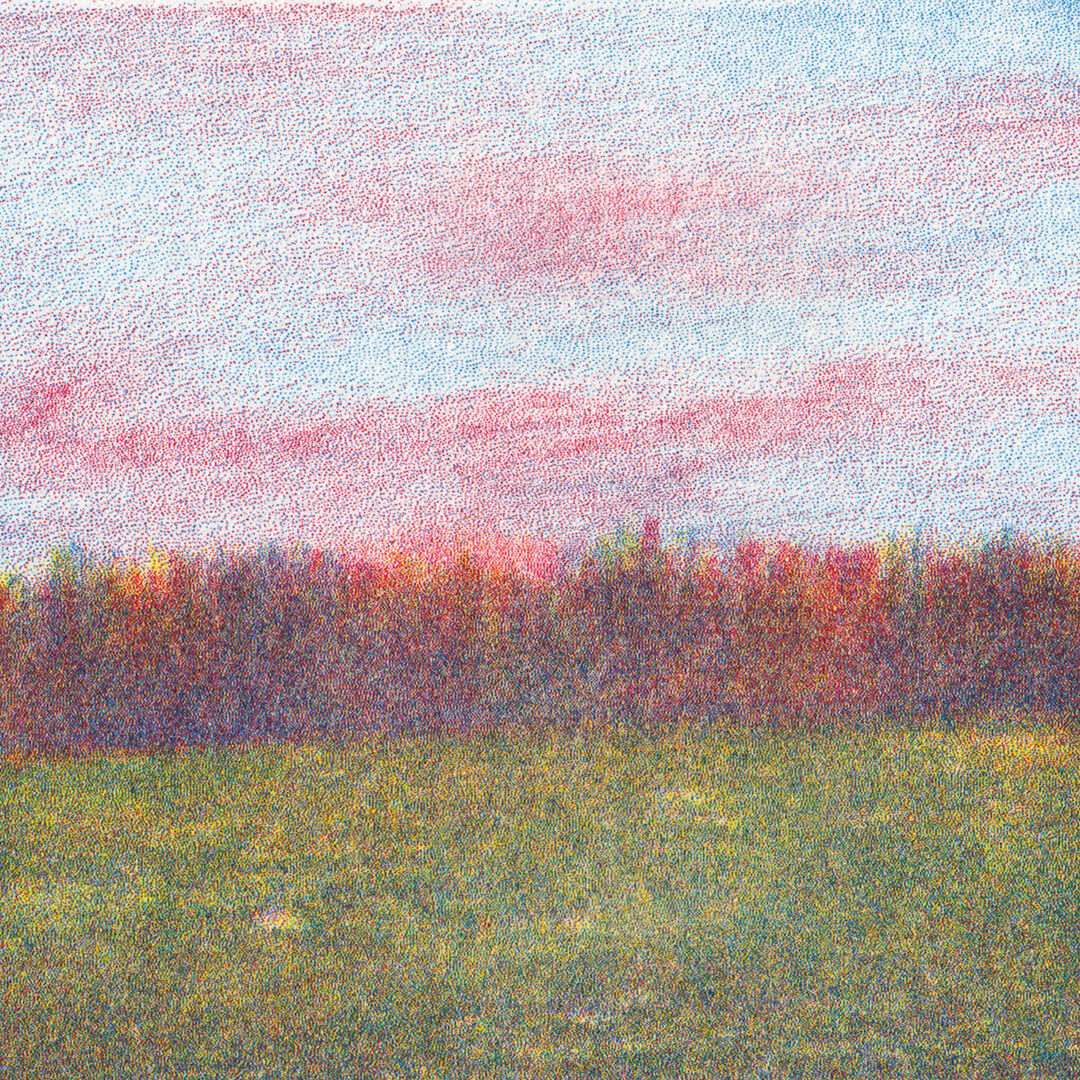 détail d'une mini affiche risographiée : coucher de soleil