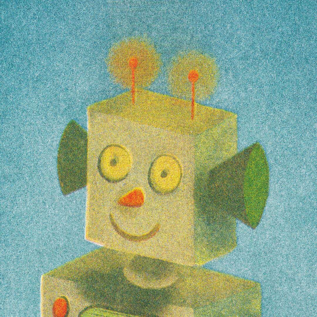 dessin de robot vintage, affiche avec un jouet pour enfant